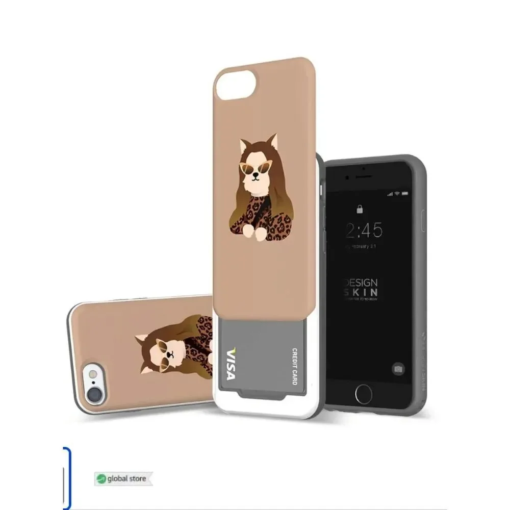 Peach Sliding Card iPhone 6/7/8 Case with Fashion Cat Design